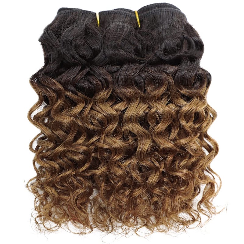 VIOLET Human Hair Bundles 8 inch Curly Human Hair 4 Bundles 1B/30# 12A Brazilian Virgin Hair Unprocessed Curly Weave Bundles Kinky Curly Bundles Human Hair 55 Gram/Bundle Wet and Wavy Bundles - Image 3